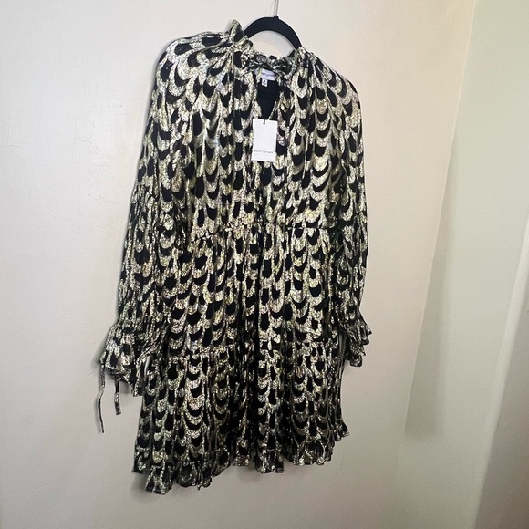 Gibson Latimer Black and Gold Patterned Dress M - Picture 2 of 5